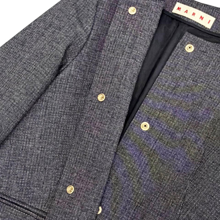 Excellent MARNI collarless tweed long coat Dark gray wool 42 CPMA26U00 TW585