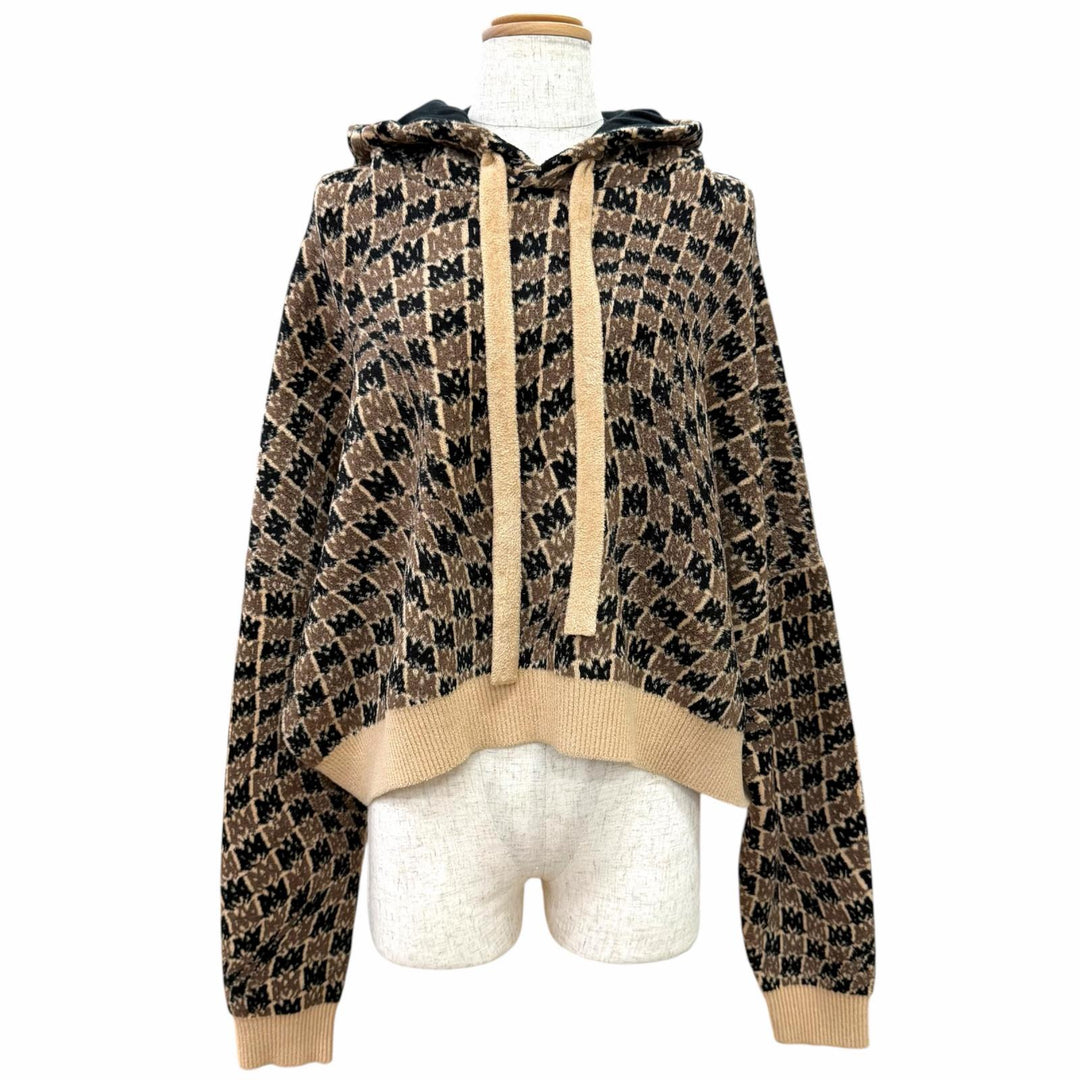Excellent AMIRI AM logo monogram all-over print cropped hoodie Brown IT 38