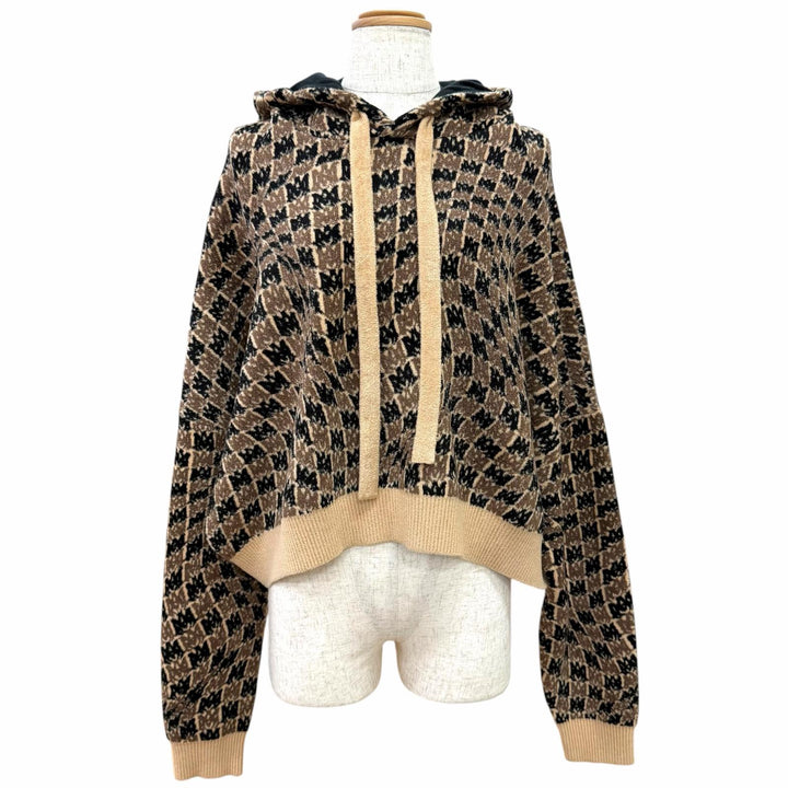 Excellent AMIRI AM logo monogram all-over print cropped hoodie Brown IT 38