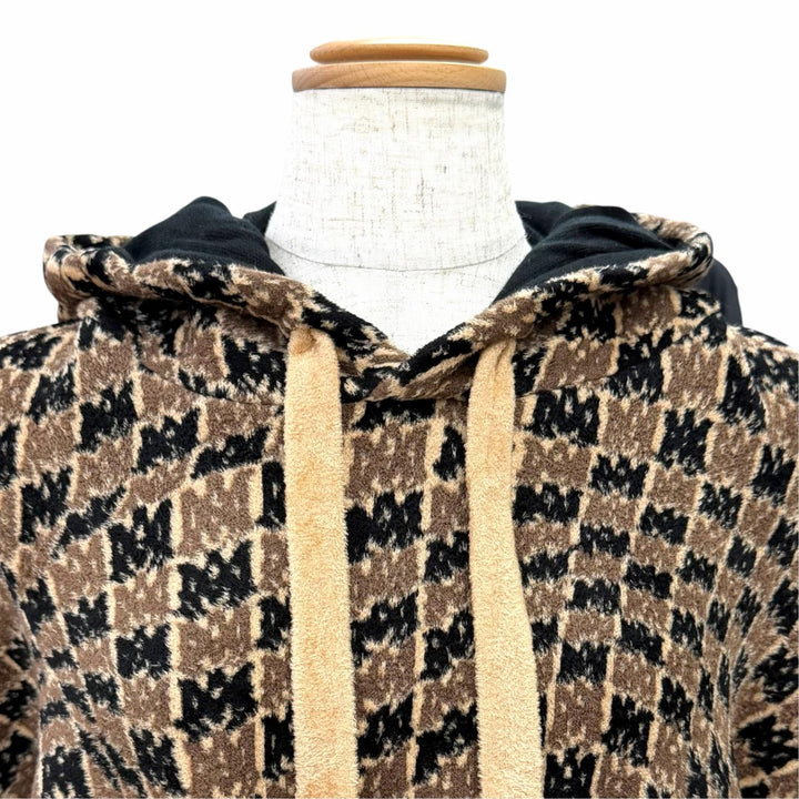Excellent AMIRI AM logo monogram all-over print cropped hoodie Brown IT 38
