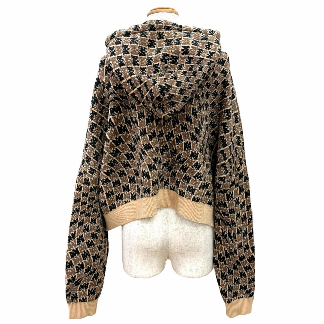 Excellent AMIRI AM logo monogram all-over print cropped hoodie Brown IT 38