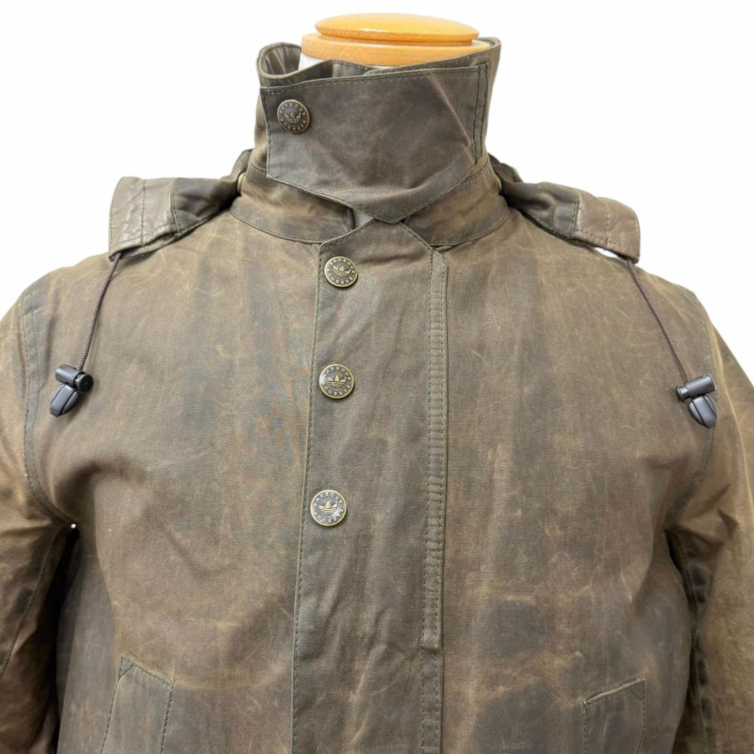Great adidas Barbour Jacket Waxed cotton jacket Brown cotton mens M