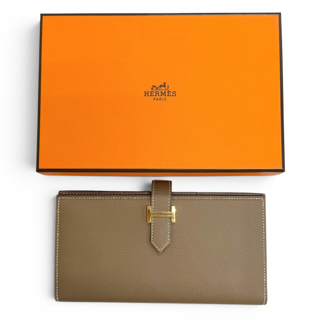 Excellent HERMES Purse Beansufla Bifold Wallet Epsom Leather Women