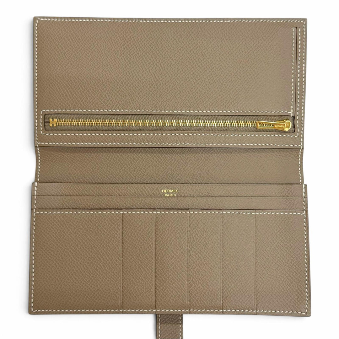 Excellent HERMES Purse Beansufla Bifold Wallet Epsom Leather Women