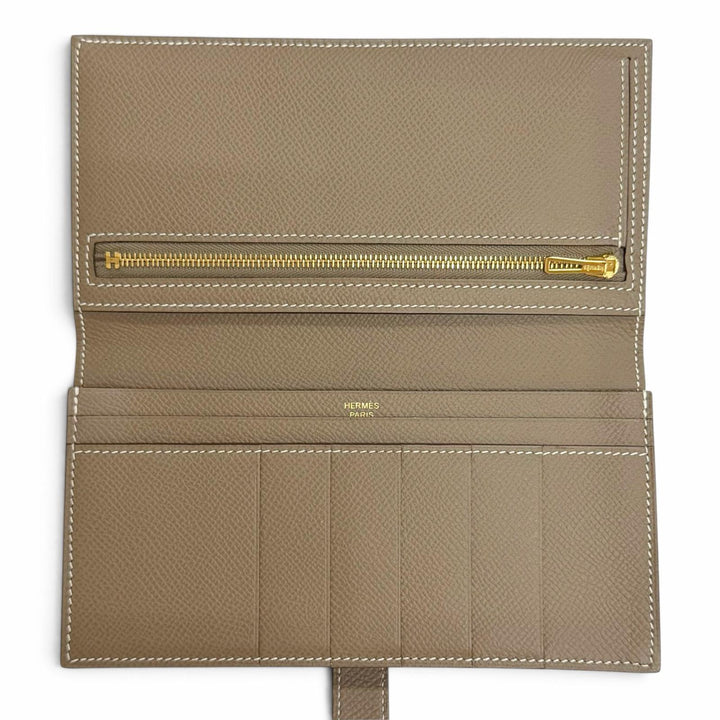 Excellent HERMES Purse Beansufla Bifold Wallet Epsom Leather Women