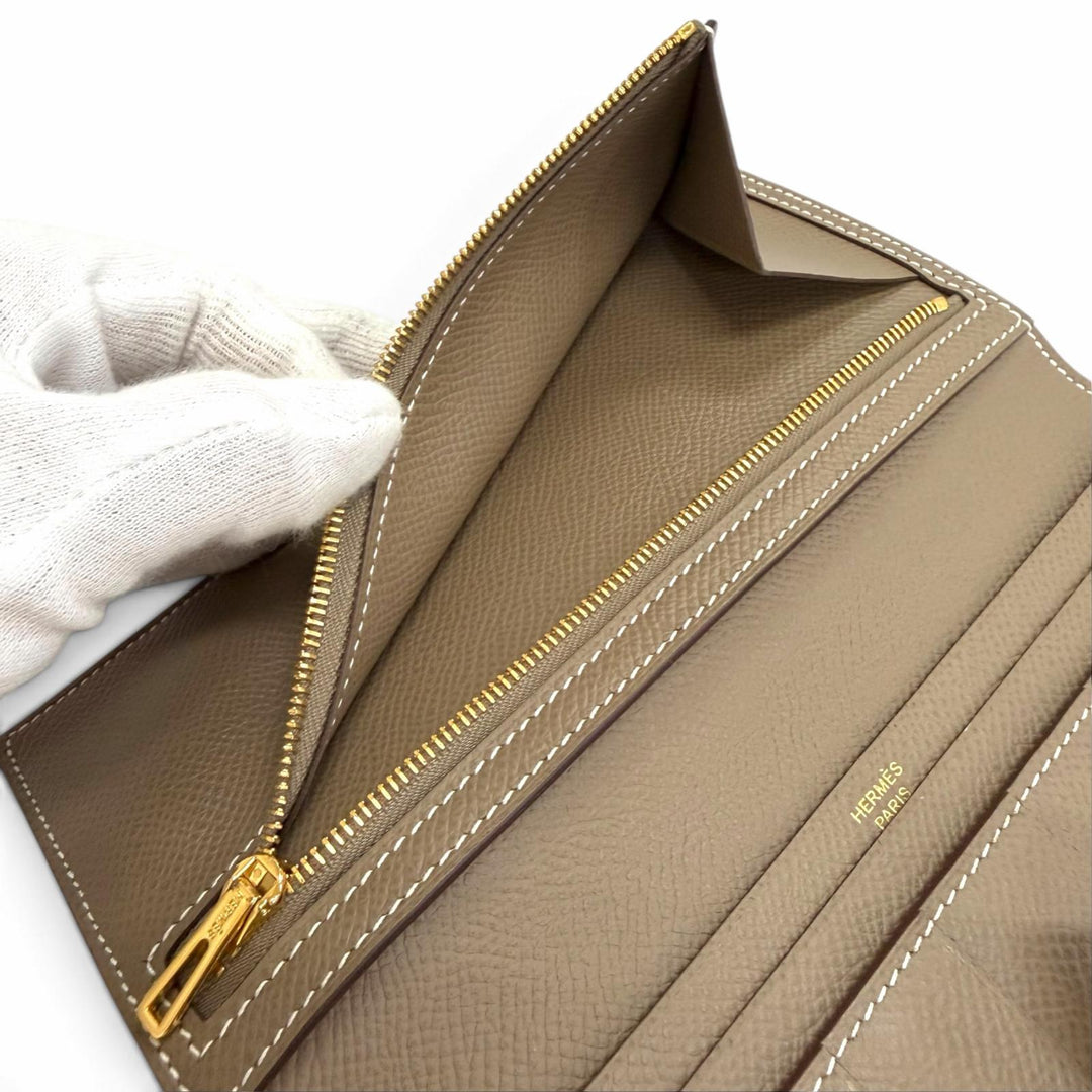 Excellent HERMES Purse Beansufla Bifold Wallet Epsom Leather Women