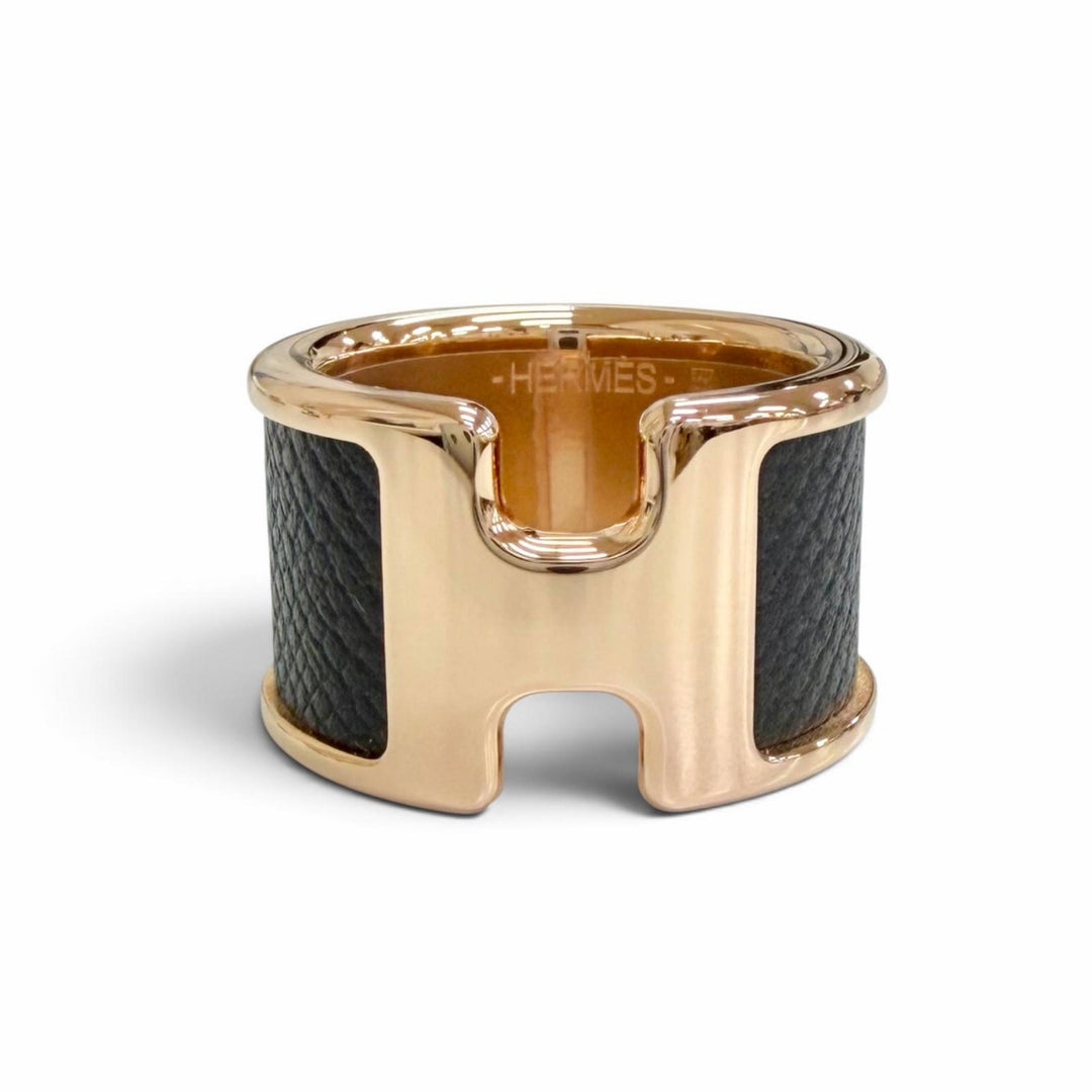 Pristine HERMES Ring ring Olympe GM black Epsom Leather Women XS