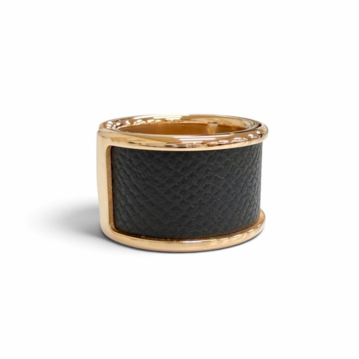 Pristine HERMES Ring ring Olympe GM black Epsom Leather Women XS