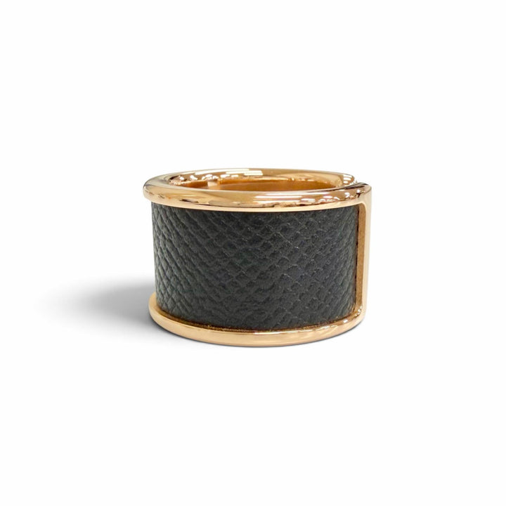 Pristine HERMES Ring ring Olympe GM black Epsom Leather Women XS