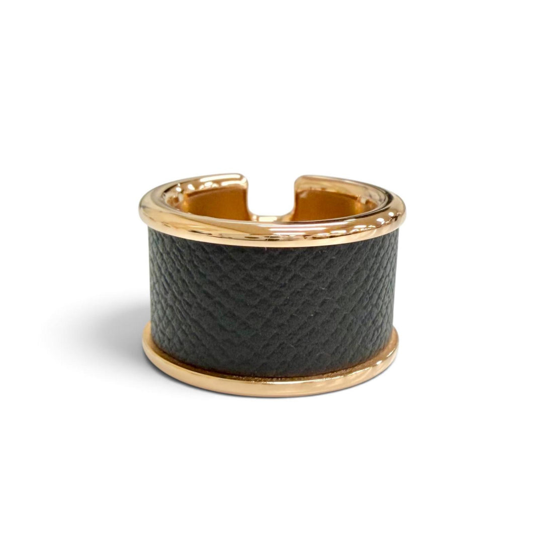 Pristine HERMES Ring ring Olympe GM black Epsom Leather Women XS