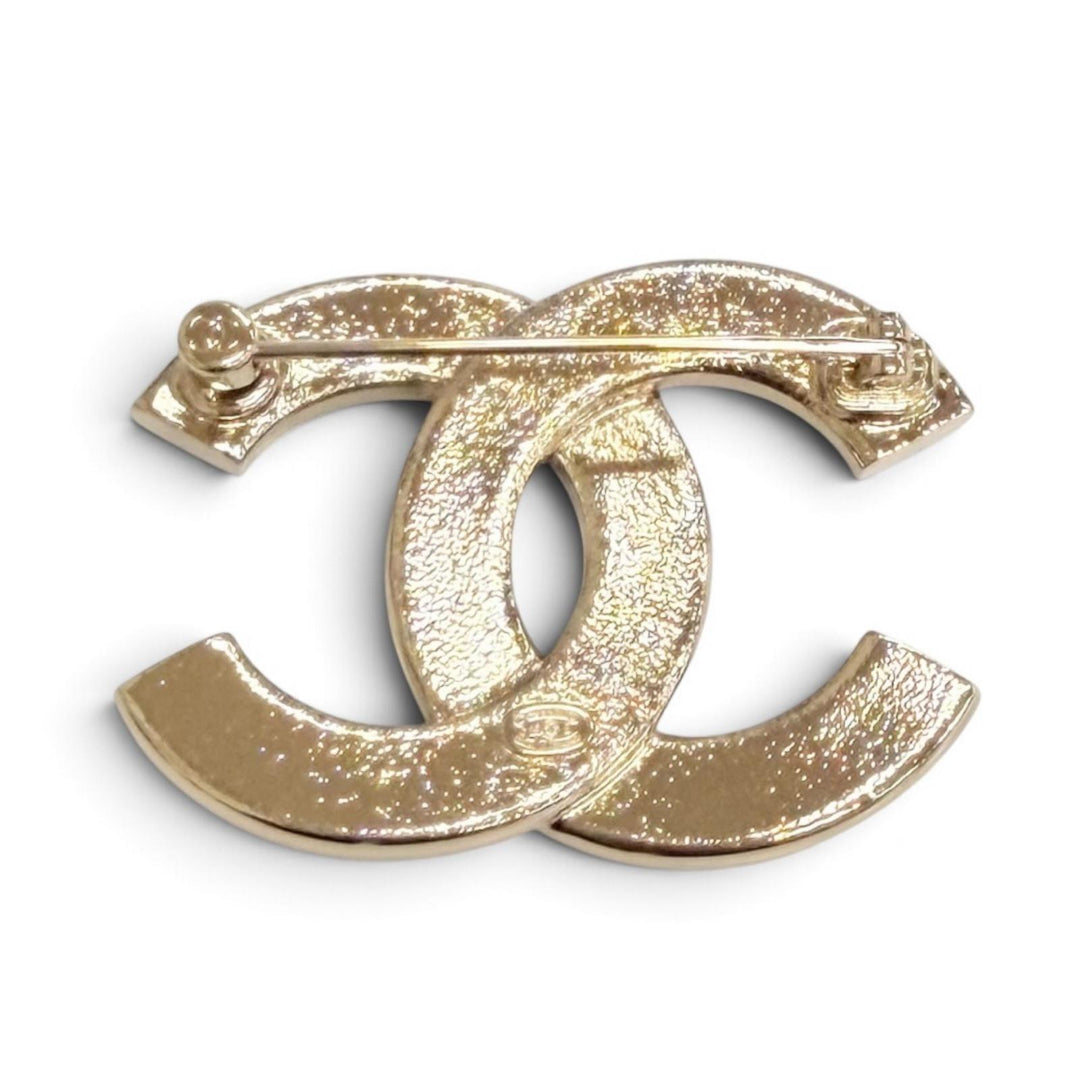 Excellent CHANEL COCO Mark Rhinestone Brooch Gold with Black Glitter C25B ABG400