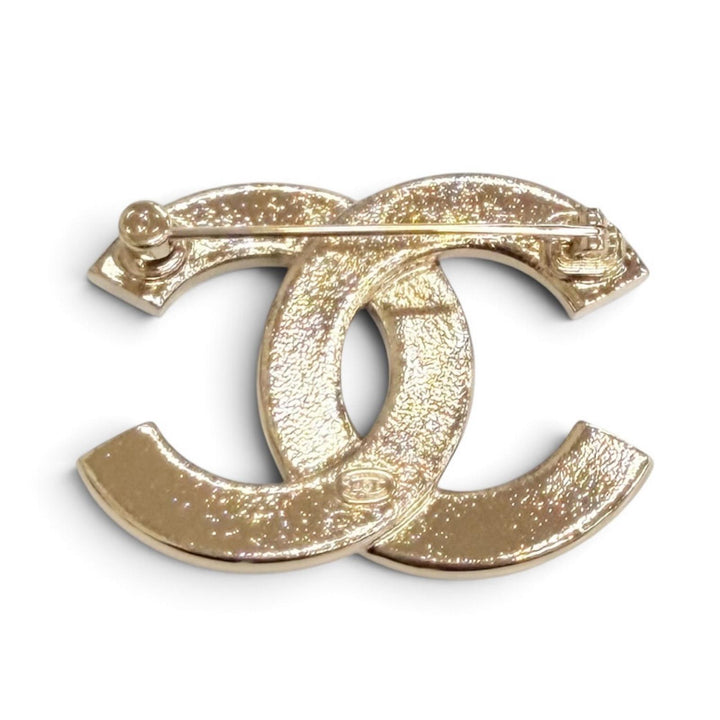Excellent CHANEL COCO Mark Rhinestone Brooch Gold with Black Glitter C25B ABG400