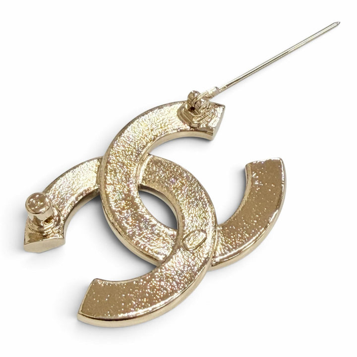 Excellent CHANEL COCO Mark Rhinestone Brooch Gold with Black Glitter C25B ABG400