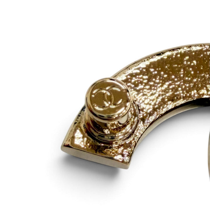 Excellent CHANEL COCO Mark Rhinestone Brooch Gold with Black Glitter C25B ABG400