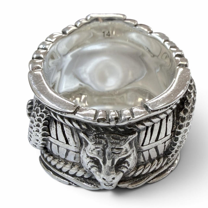 Great GUCCI Ring ring Interlocking G Garden Snake Tiger Head Silver 925 mens 14