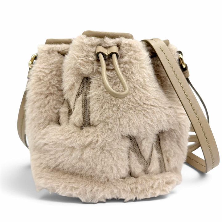 Excellent Max Mara Shoulder Bag Teddy Bucket Bag Logo embroidery, leather beige