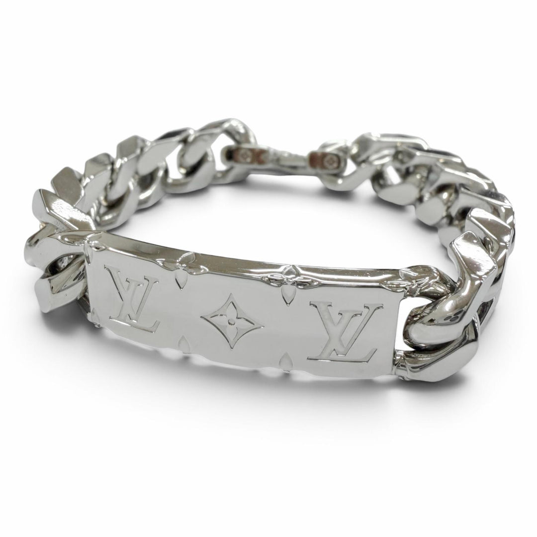 Excellent LOUIS VUITTON Chain bracelet monogram Bangle Silver mens M00855