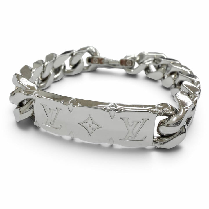 Excellent LOUIS VUITTON Chain bracelet monogram Bangle Silver mens M00855