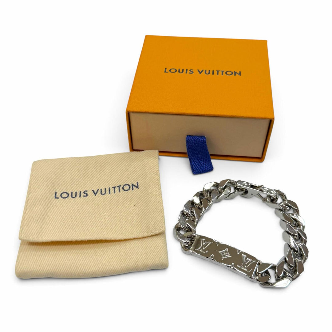 Excellent LOUIS VUITTON Chain bracelet monogram Bangle Silver mens M00855