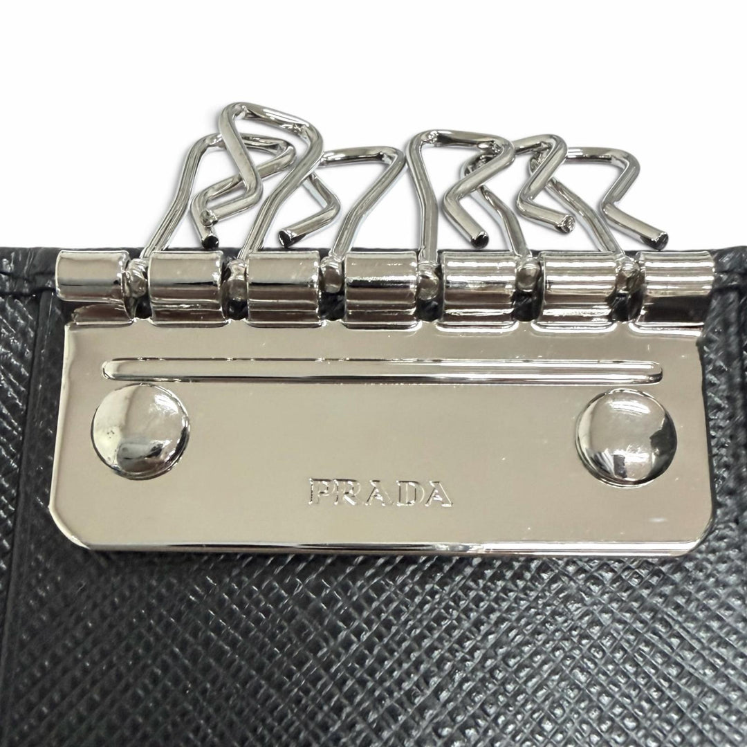 Pristine PRADA Key holder Triangle Logo 6-Piece Keychain black