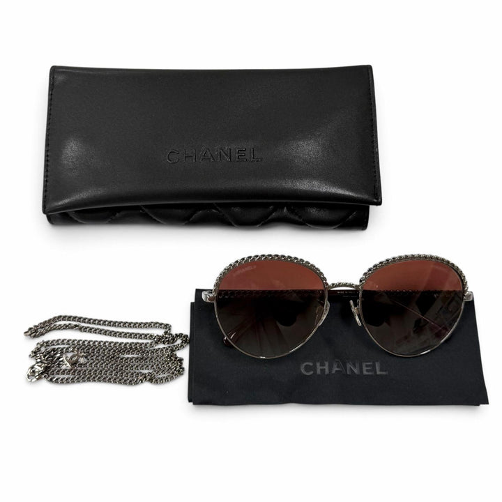 Great CHANEL sunglasses COCO Mark Pantos Shape Gradient Lenses with Chain 4242