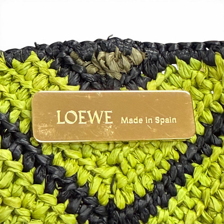 Pristine LOEWE Tote Bag Puzzlefold XL Logo Metal black Raffia Women B779Q18X17