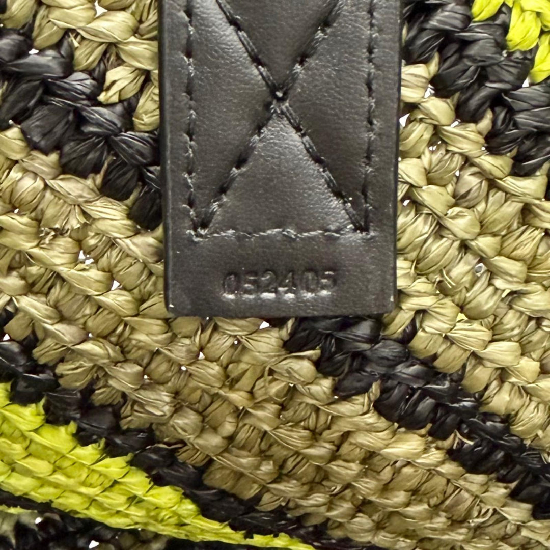 Pristine LOEWE Tote Bag Puzzlefold XL Logo Metal black Raffia Women B779Q18X17