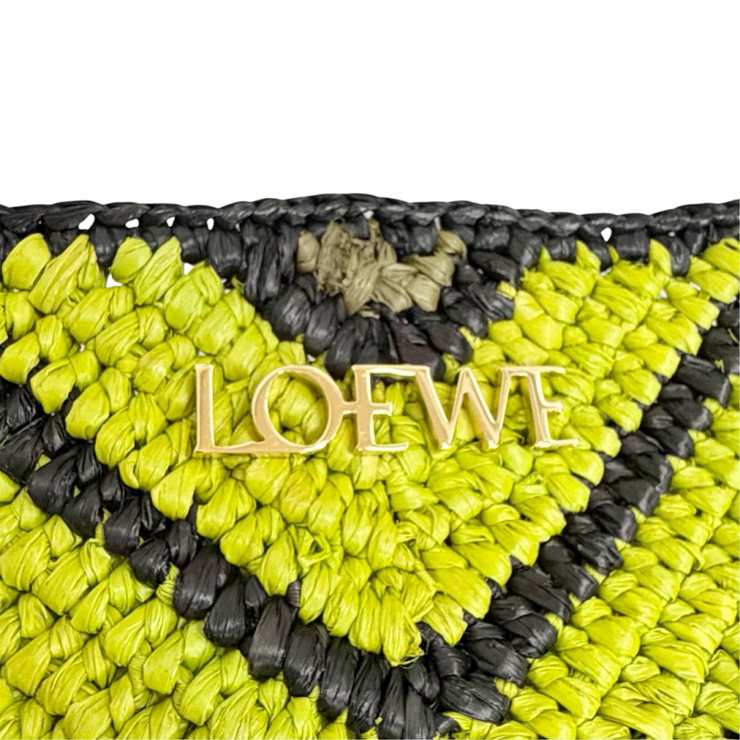 Pristine LOEWE Tote Bag Puzzlefold XL Logo Metal black Raffia Women B779Q18X17