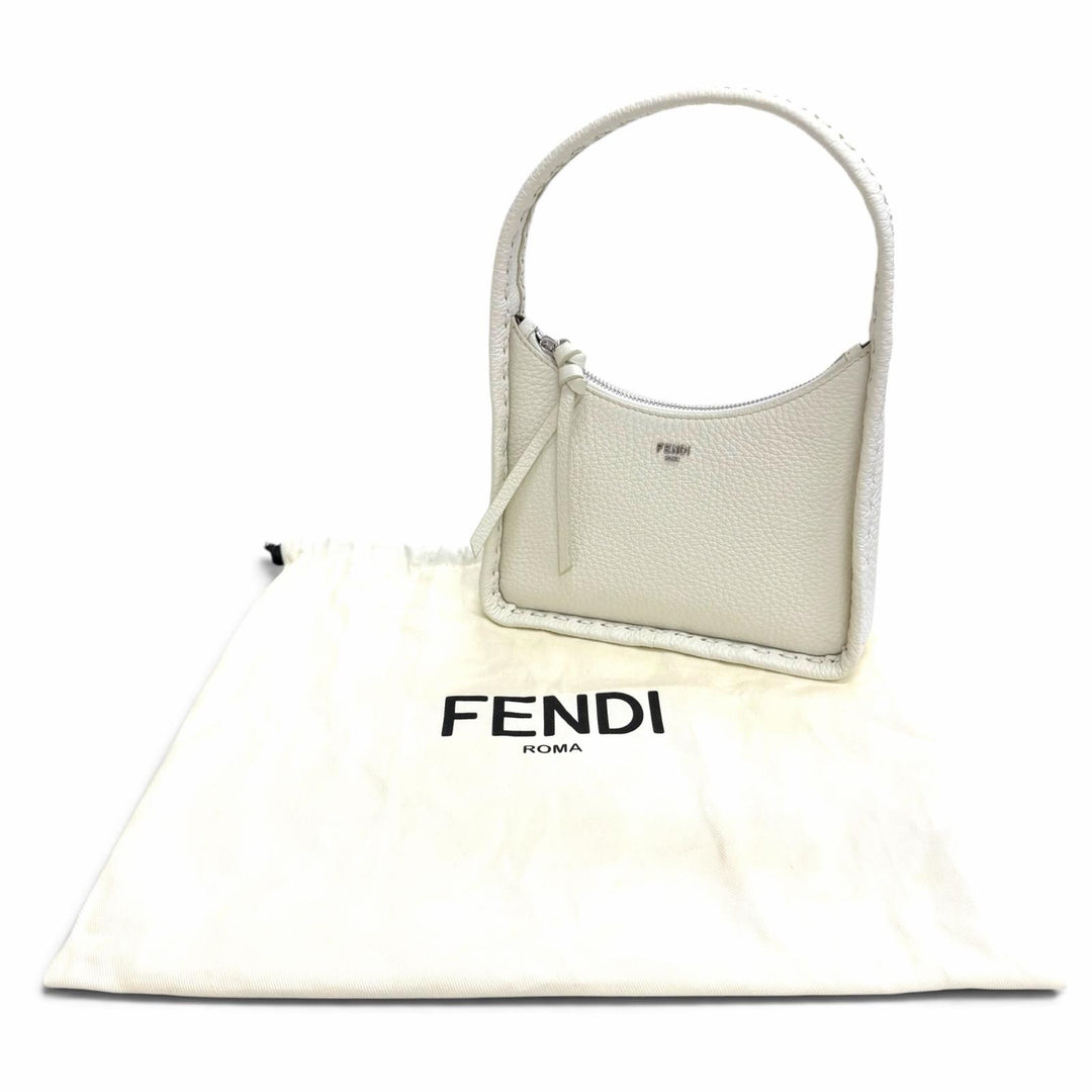 Excellent FENDI Handbag Selleria small fendis Hobo bag one Ivory leather 8BS094