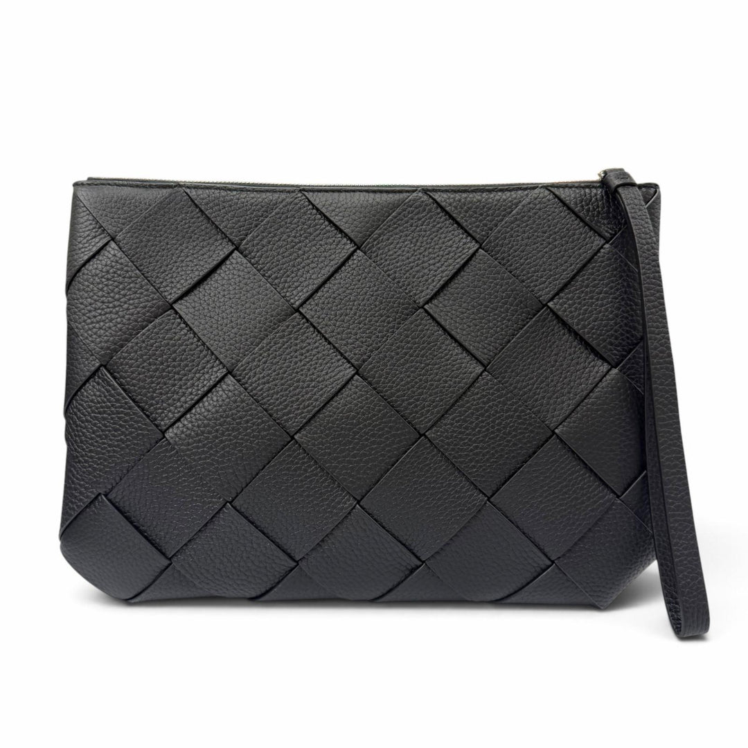 Pristine BOTTEGAVENETA Clutch bag Maxi INTRECCIATO Diago black leather 795632