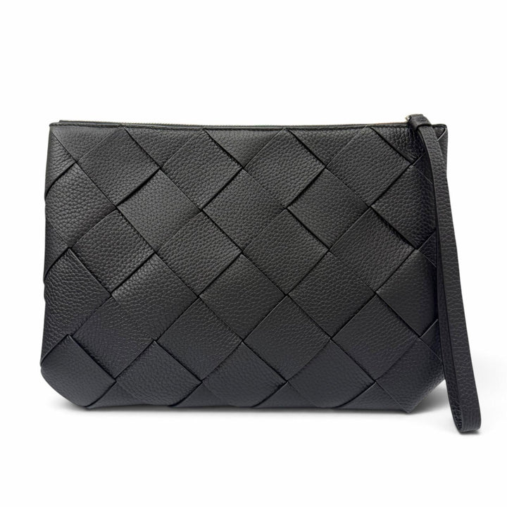Pristine BOTTEGAVENETA Clutch bag Maxi INTRECCIATO Diago black leather 795632