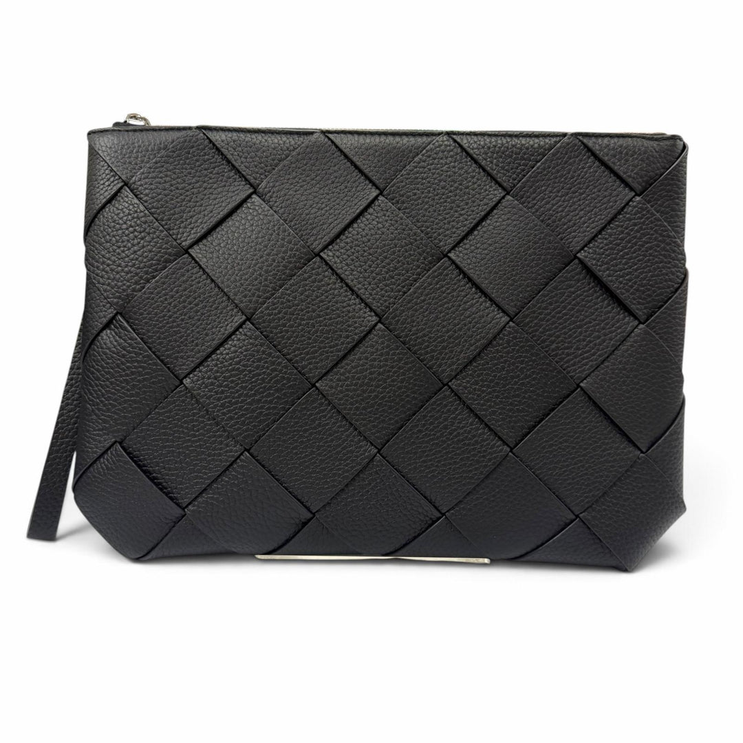 Pristine BOTTEGAVENETA Clutch bag Maxi INTRECCIATO Diago black leather 795632