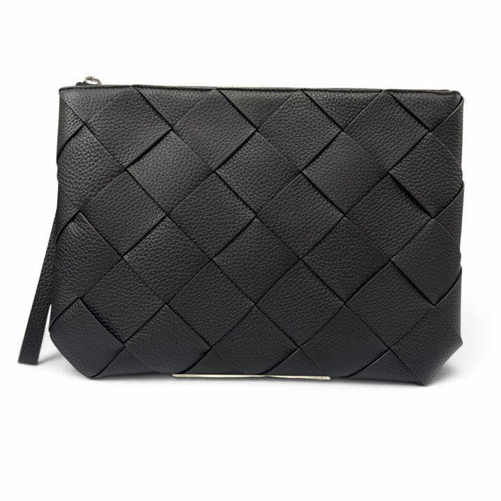 Pristine BOTTEGAVENETA Clutch bag Maxi INTRECCIATO Diago black leather 795632