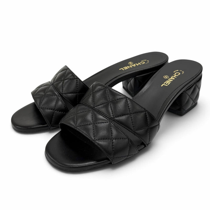 Pristine CHANEL Sandals COCO MarkMetal Matelassé Leather black 37.5 G46480