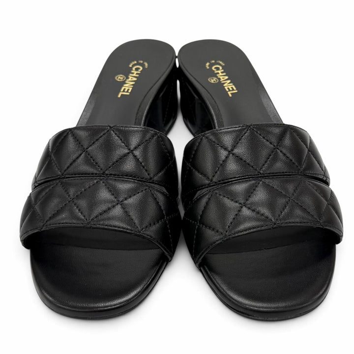Pristine CHANEL Sandals COCO MarkMetal Matelassé Leather black 37.5 G46480