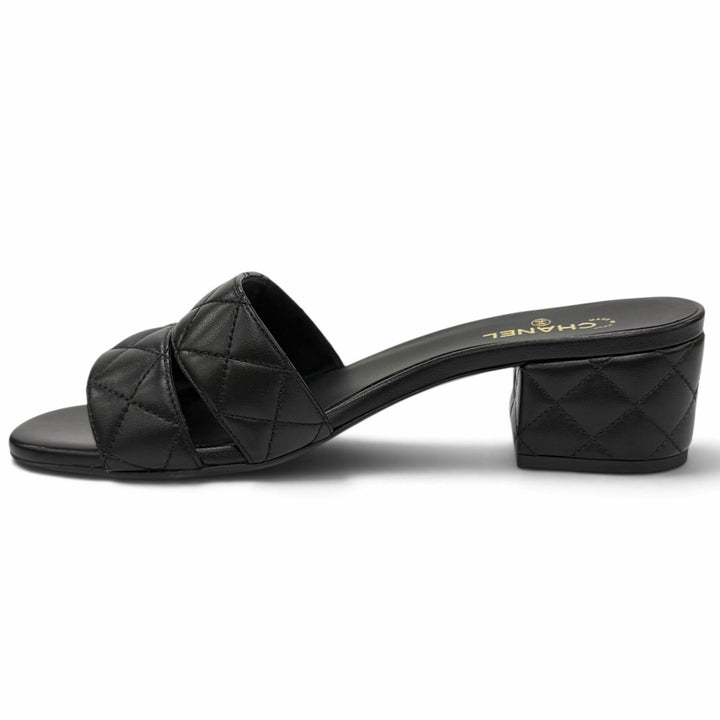 Pristine CHANEL Sandals COCO MarkMetal Matelassé Leather black 37.5 G46480