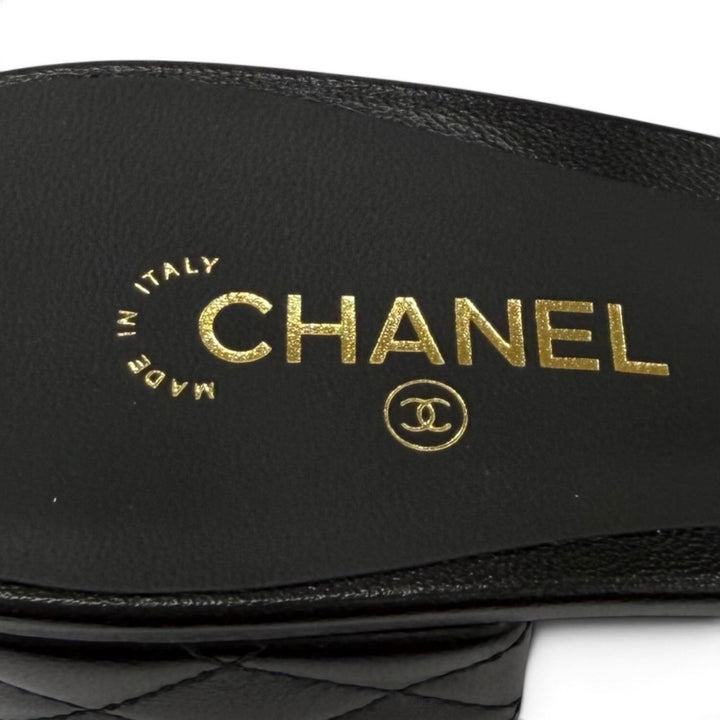 Pristine CHANEL Sandals COCO MarkMetal Matelassé Leather black 37.5 G46480