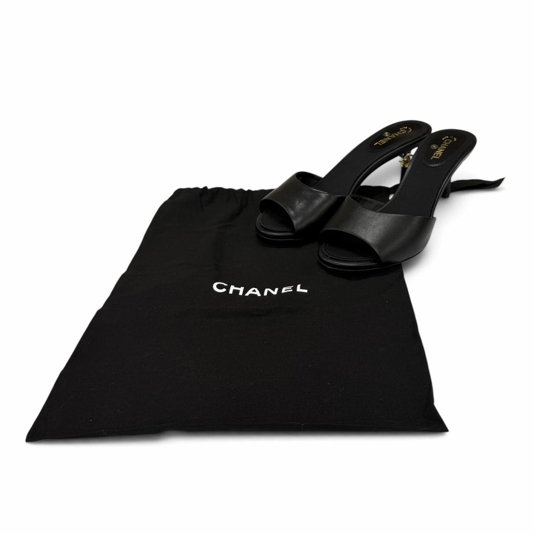 Excellent CHANEL Mule COCO Mark leather black leather Women 36 G33705