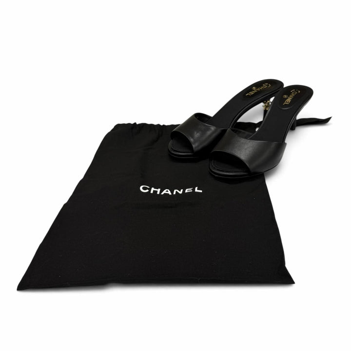 Excellent CHANEL Mule COCO Mark leather black leather Women 36 G33705