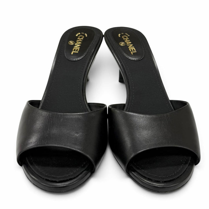 Excellent CHANEL Mule COCO Mark leather black leather Women 36 G33705