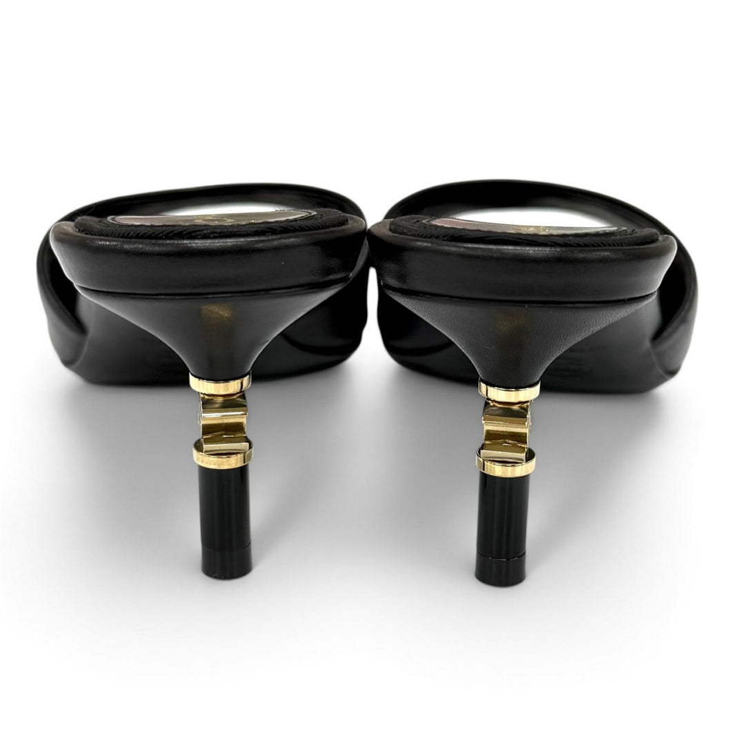 Excellent CHANEL Mule COCO Mark leather black leather Women 36 G33705