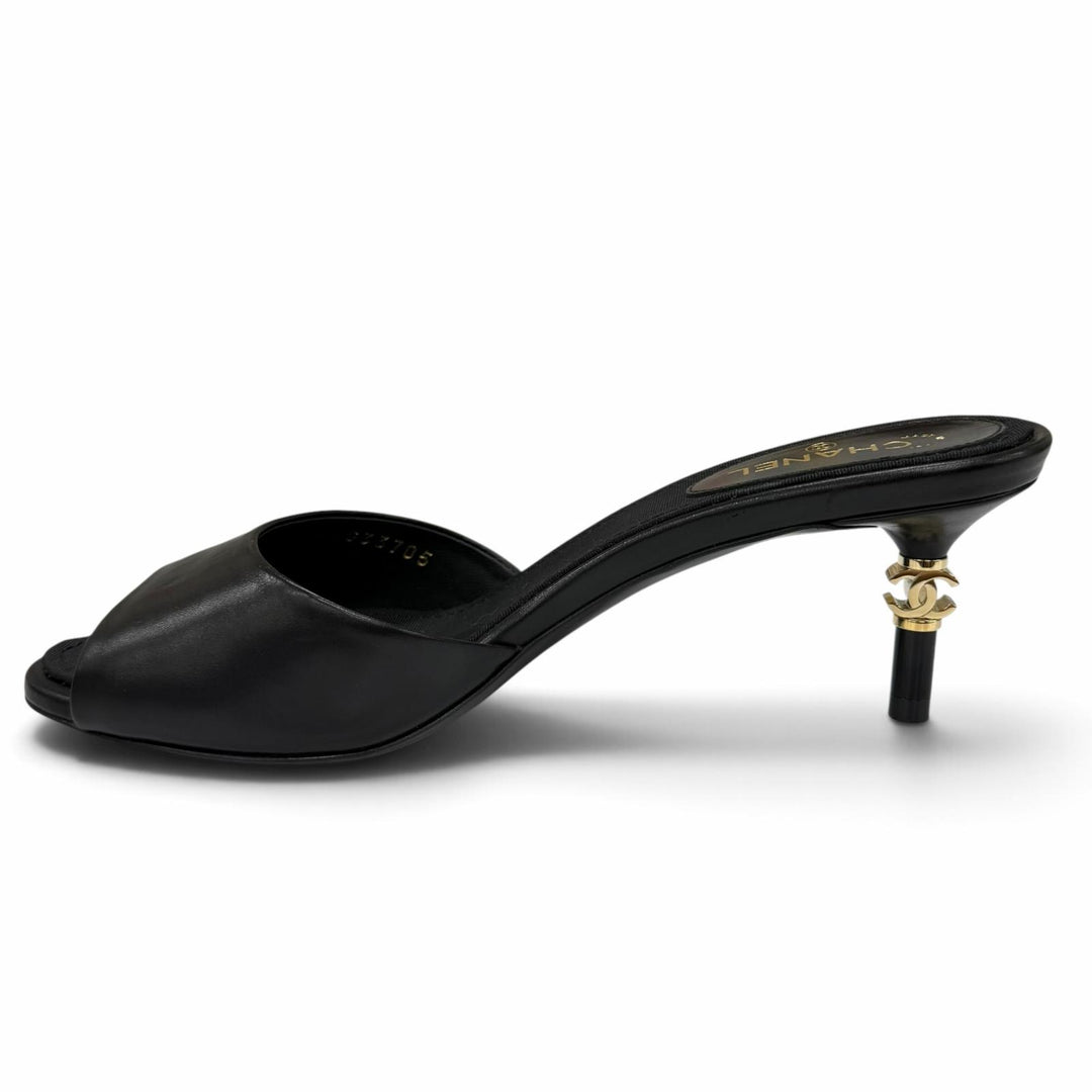 Excellent CHANEL Mule COCO Mark leather black leather Women 36 G33705