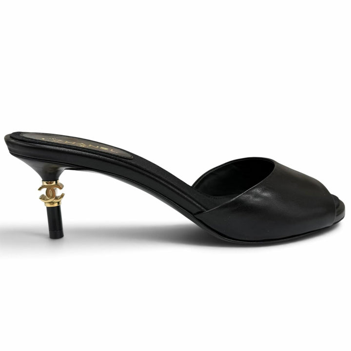 Excellent CHANEL Mule COCO Mark leather black leather Women 36 G33705