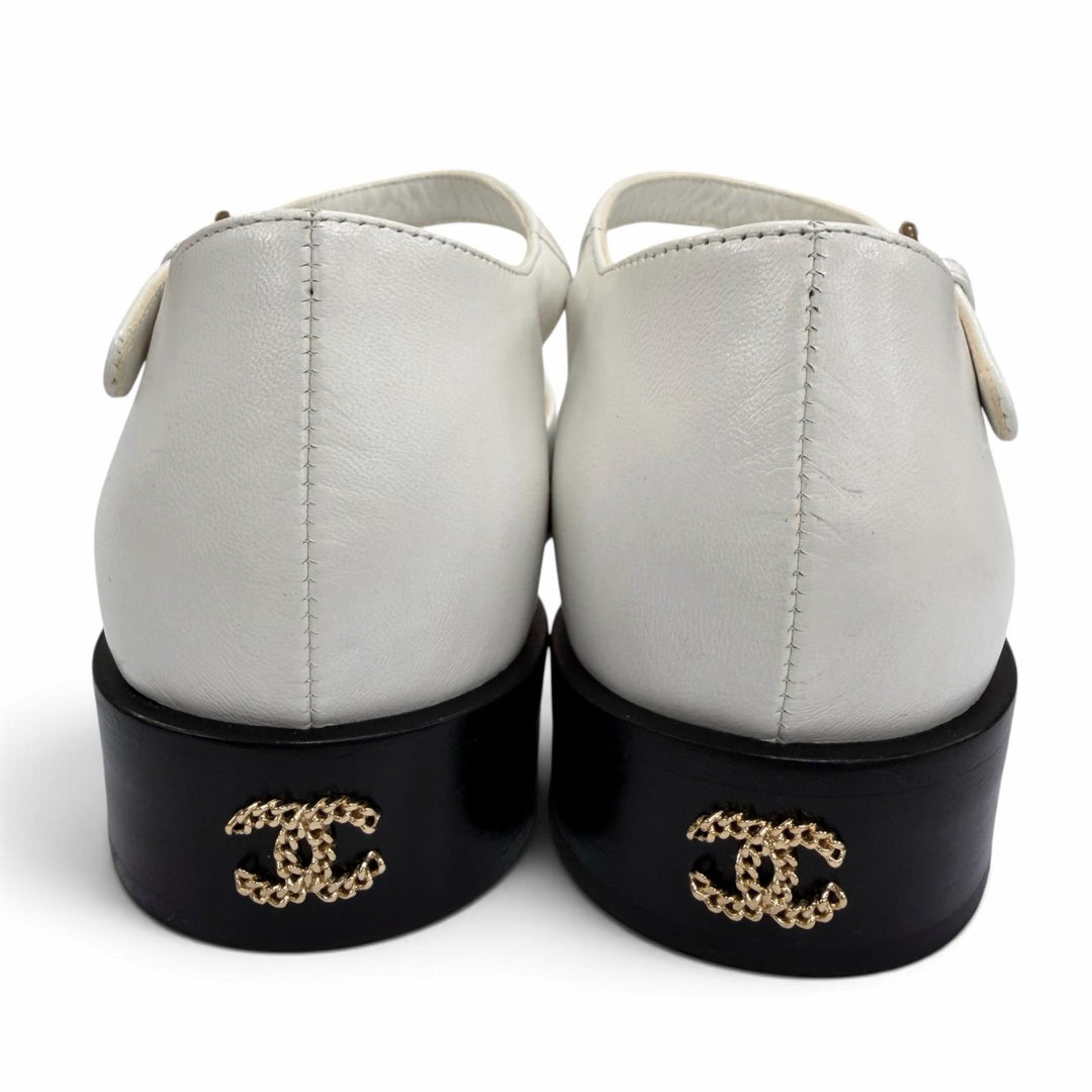 Great CHANEL pumps Merry Jane COCO Mark Chain Leather Ankle Strap 37 G39858