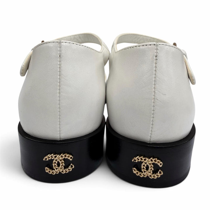 Great CHANEL pumps Merry Jane COCO Mark Chain Leather Ankle Strap 37 G39858
