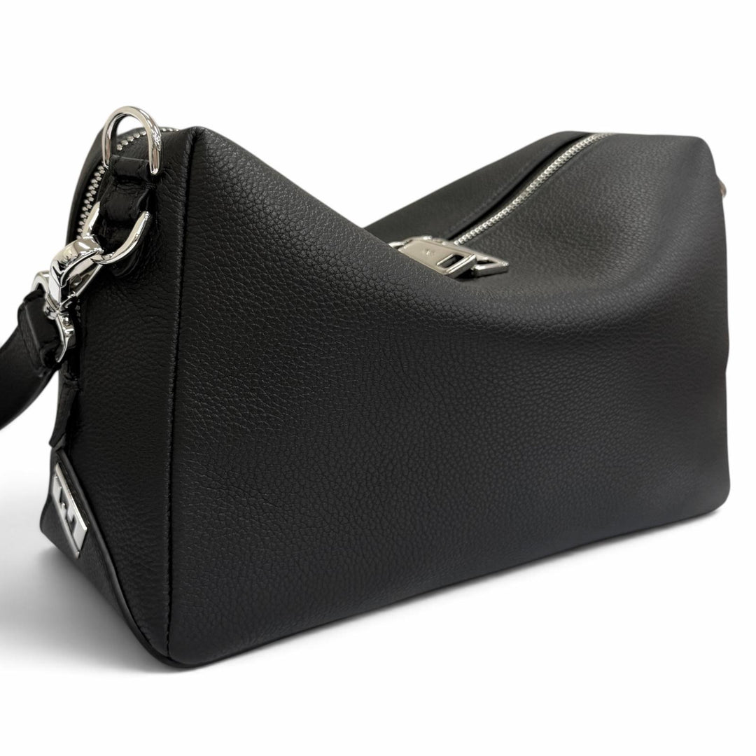 Excellent FENDI Shoulder Bag Louis Medium FF Metal 2WAY black Grain calf