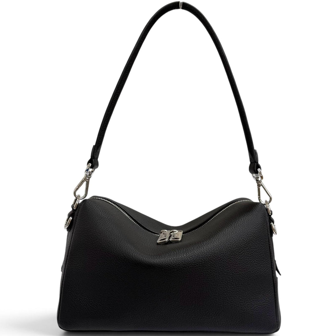 Excellent FENDI Shoulder Bag Louis Medium FF Metal 2WAY black Grain calf