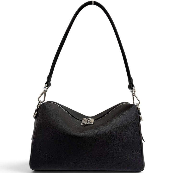 Excellent FENDI Shoulder Bag Louis Medium FF Metal 2WAY black Grain calf