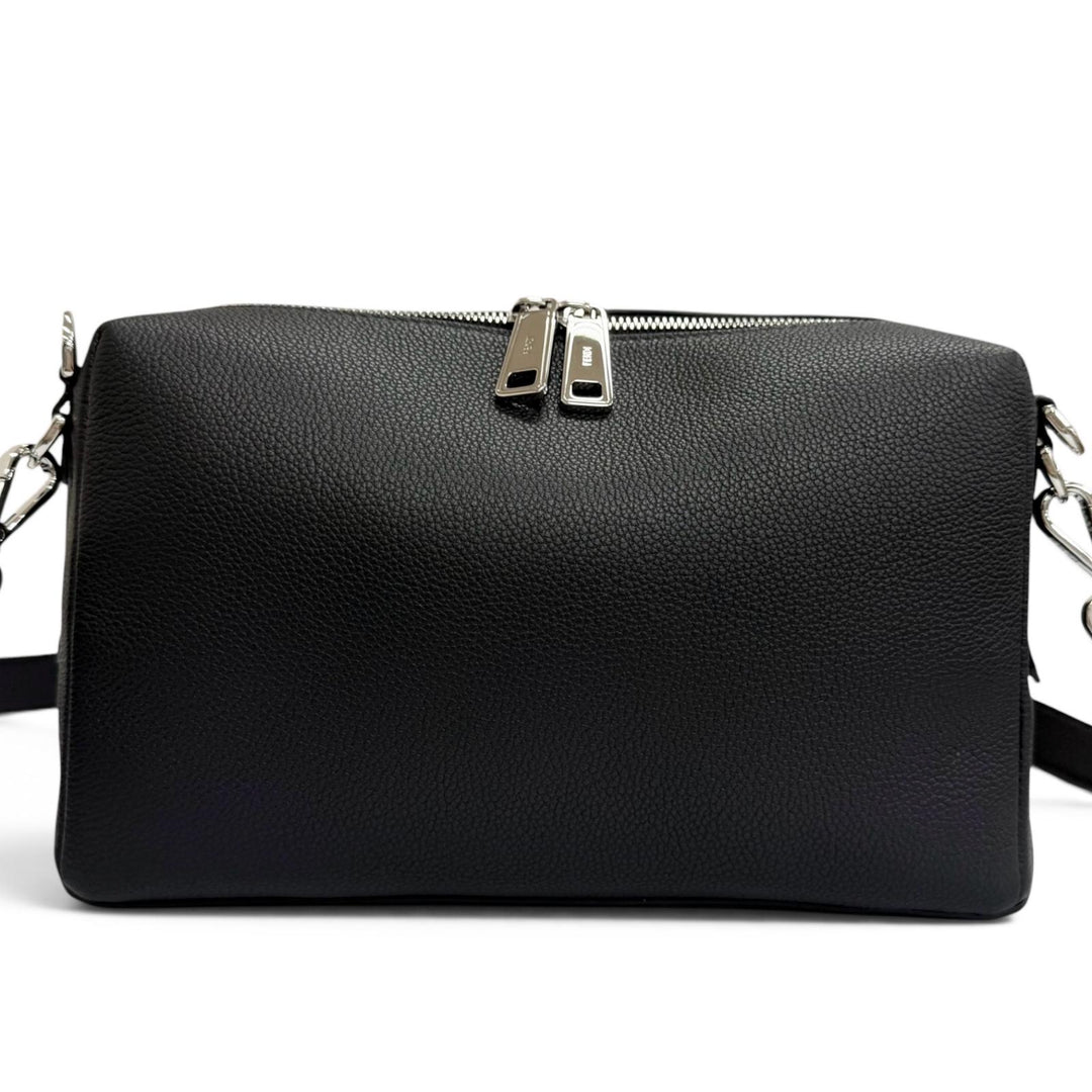 Excellent FENDI Shoulder Bag Louis Medium FF Metal 2WAY black Grain calf