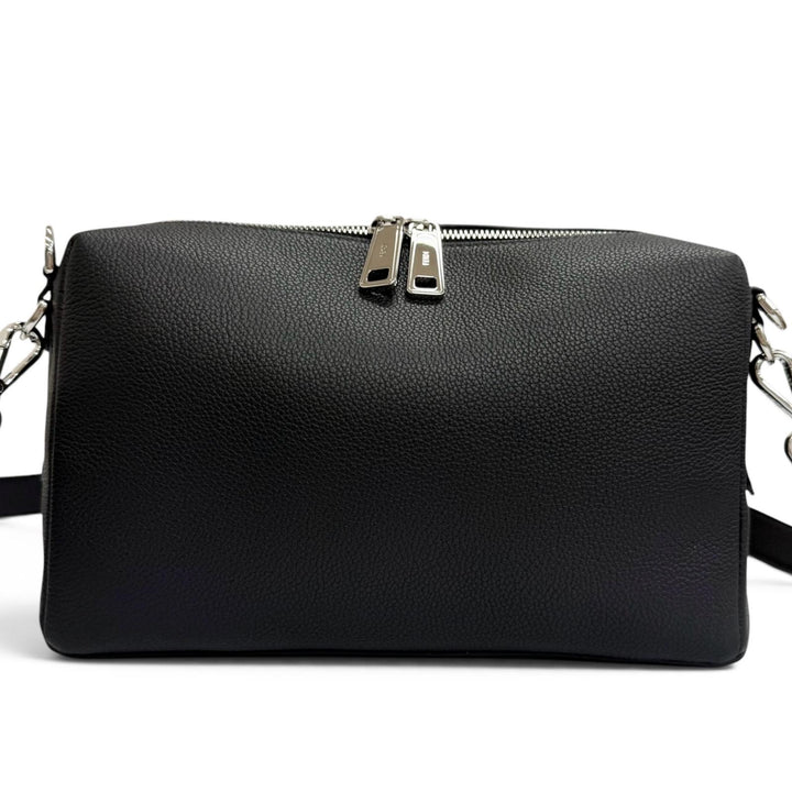 Excellent FENDI Shoulder Bag Louis Medium FF Metal 2WAY black Grain calf